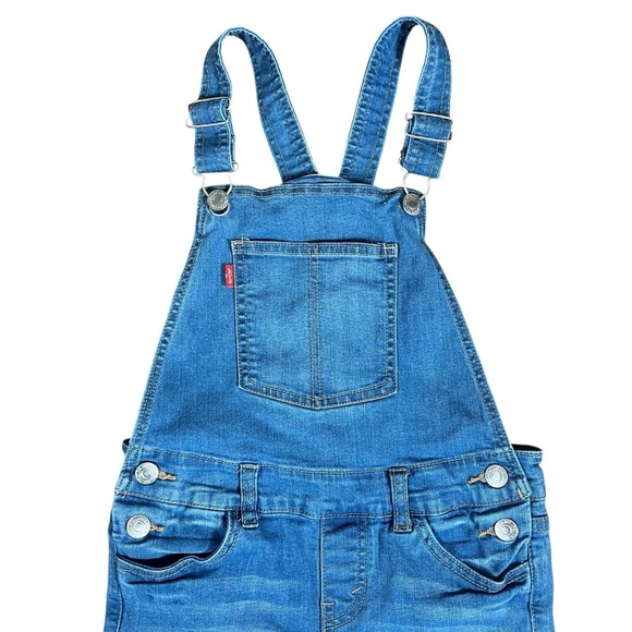 Levi’s Denim Bib Overalls Girl’s Size 7 Regular Medium Wash Straight Leg - Picture 4 of 9